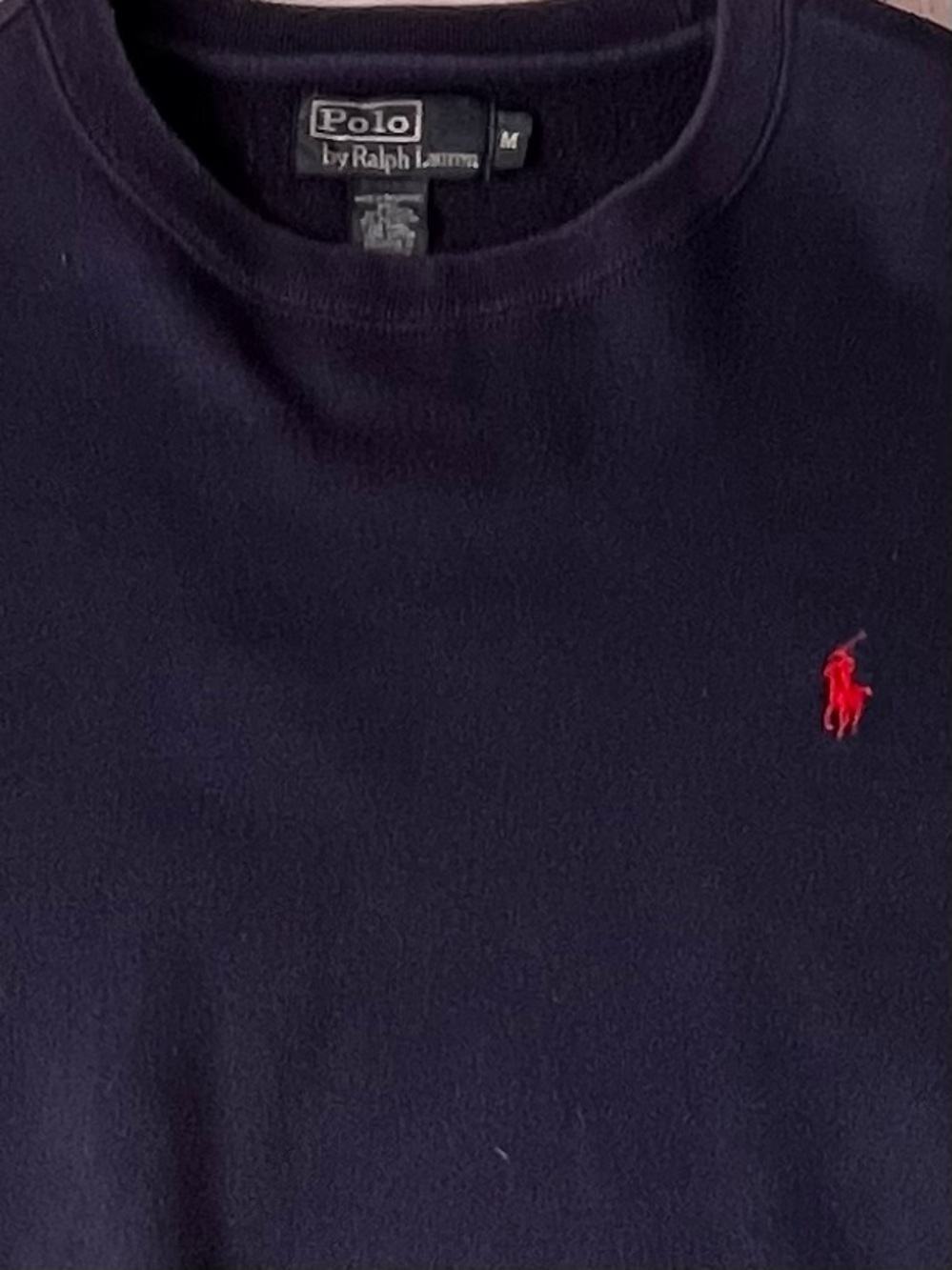 Ralph Lauren Navy Crewneck Sweater with Red Pony Embroidery